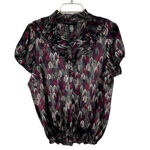 Apostrophe Feather High Neck Blouse Large